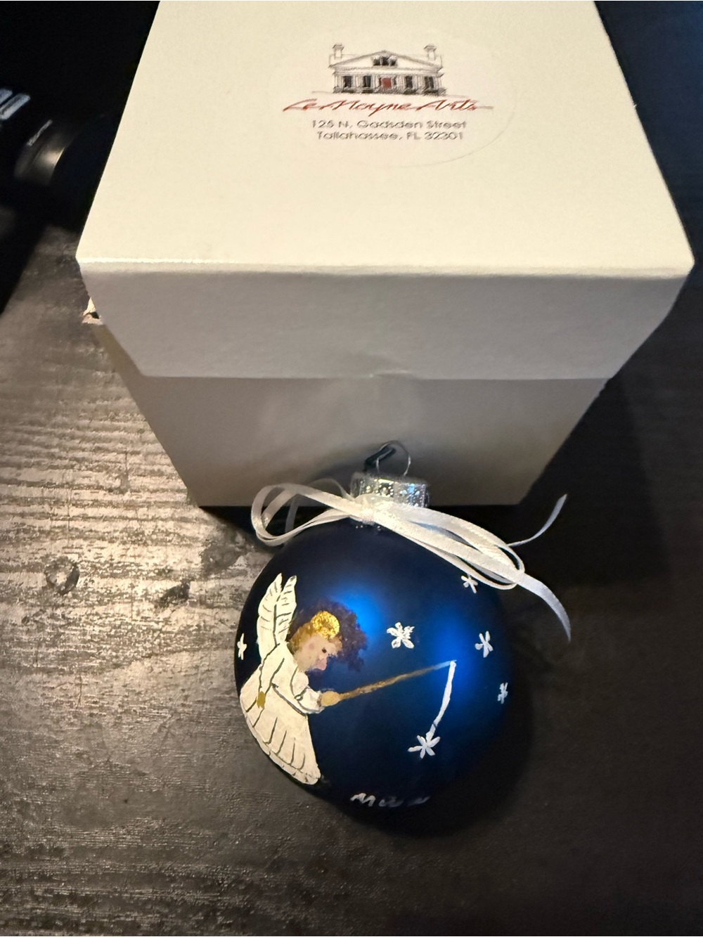 Hand-Painted Blue Angel Glass Ornament by